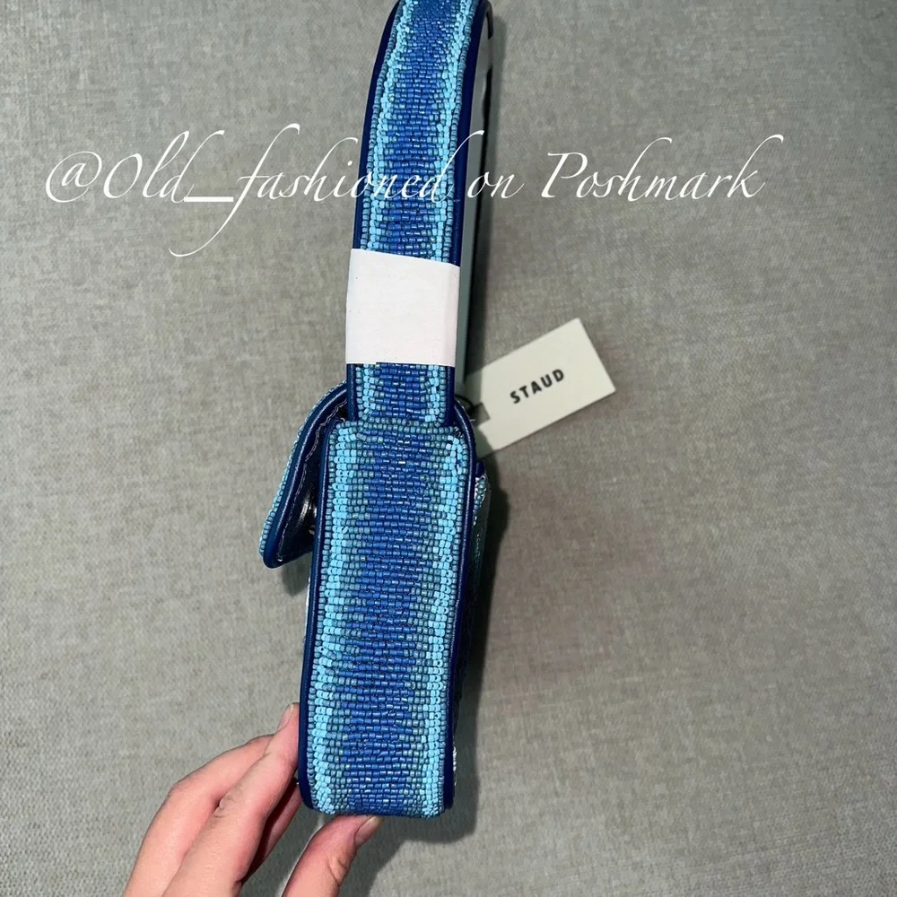 Price Firm - STAUD Tommy Ombré Striped Beaded Shoulder Bag in Ride the Wave - Picture 7 of 11